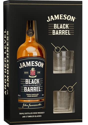 Jameson Whiskey BLACK BARREL Triple Distilled Irish Whiskey 40% Volume 0,7l in Geschenkbox mit 2 Gläsern Whisky