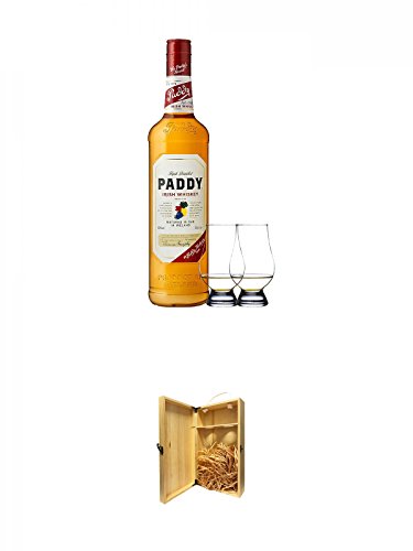 Paddy Irish Whiskey 0,7 Liter + 2 Glencairn Gläser + 1a Whisky Holzbox für 2 Flaschen mit Hakenverschluss
