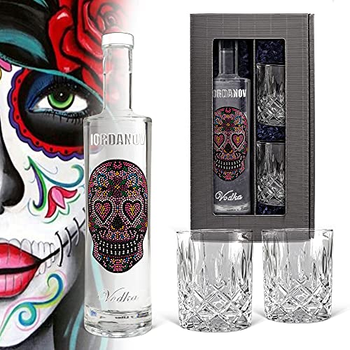 Prime Presents Geschenkset: Vodka Iordanov (0,7 l) – Edition Love Skull – inkl. 2 Tumbler-Gläsern! Experte, Genießer, Kenner