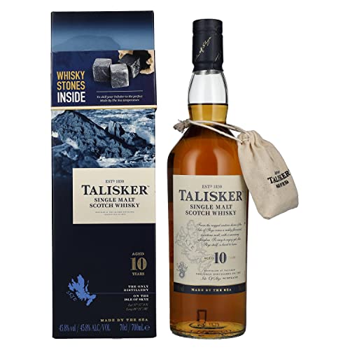 Talisker 10 Years Old Single Malt Whisky 45,8% Volume 0,7l in Geschenkbox mit Whisky Steinen Whisky