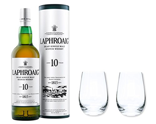 Laphroaig Single Malt Whisky 10y 40% 0,7l als Set mit 2 Stölzle Tumbler Gläser