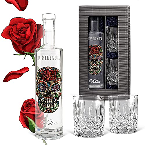 Prime Presents Geschenkset: Iordanov Vodka (0,7 l) – Flower Skull! Geschenkset inkl. 2 Tumbler-Gläsern! Experte, Genießer, Kenner
