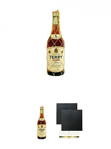 Terry Centenario Brandy 0,7 Liter + Terry Centenario Brandy 0,7 Liter + Schiefer Glasuntersetzer eckig ca. 9,5 cm Ø 2 Stück