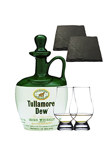 Tullamore Dew im Tonkrug 0,7 Liter + 2 Glencairn Gläser + 2 Schiefer Glasuntersetzer 9,5 cm