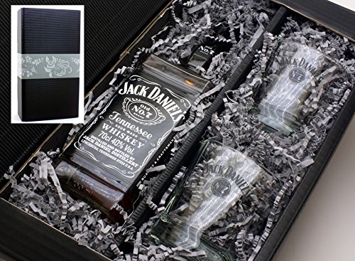 Geschenkkarton von meinglas24 mit Jack Daniels Whisky 40% 0,7l mit 2 Tumbler Gläser – ein tolles Geschenkset für Liebhaber!