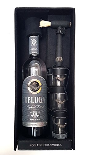 Beluga Gold Line Geschenkset in Leder – Beluga Gold Line Vodka 0,7l 700ml (40% Vol) + 3x Shot-Gläser
