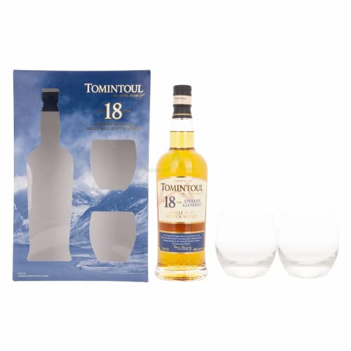 Tomintoul 18 Years Old Single Malt Scotch Whisky THE GENTLE DRAM mit 2 Gläsern 40,00% 0,70 Liter