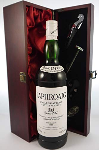 Laphroaig 10 Year Old Post Royal Warrant Islay Single Malt Scotch Whisky Distillery Bottling 1990's 100cls in einer original box, da zu 3 Weinaccessoires, 1 x 1000ml