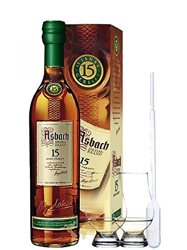 Asbach 15 Jahre Spezialbrand 0,7 Liter + 2 Glencairn Gläser und Einwegpipette